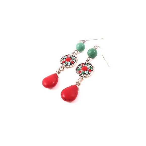 Turquoise Dangle Earrings Handmade Jewelry - Picture 2 of 2